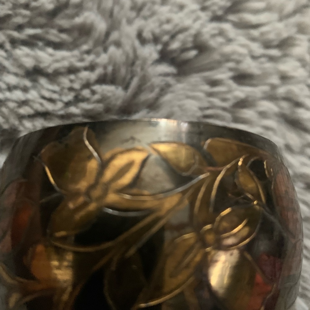 Vintage Floral Engraved Metal Cuff Bracelet in Mixed Metallic Tones - Picture 2 of 3
